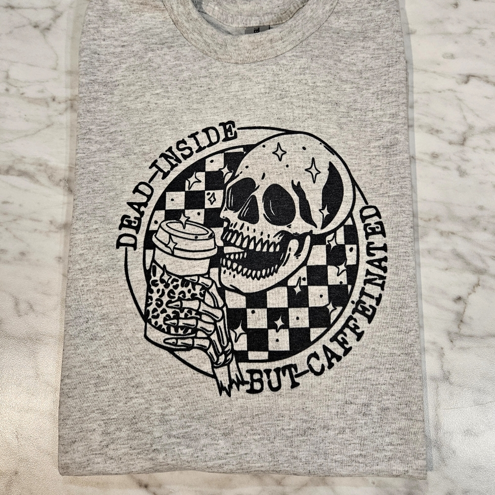 Funny shirt skull dead inside but caffeinated popular trendy